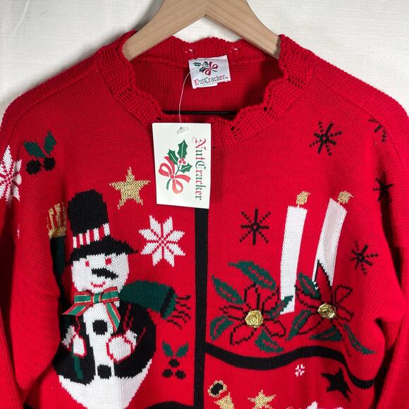 NUTCRACKER Christmas Holiday Sweater Size L Red Embellished Angel Snowman Winter - Picture 3 of 16